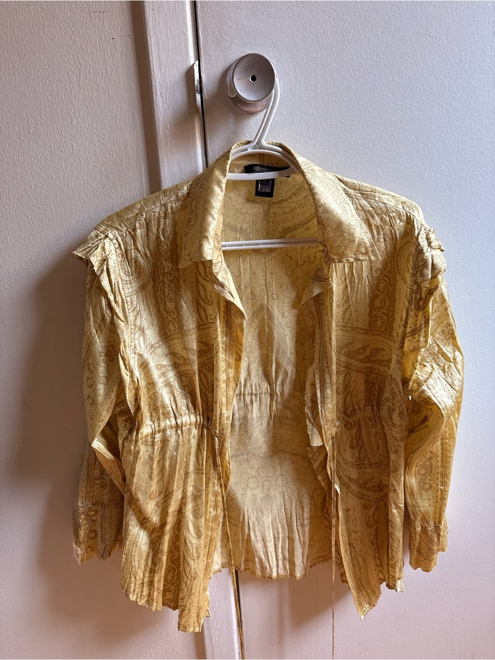 Roberto Cavalli Yellow Paisley Open-Front Jacket